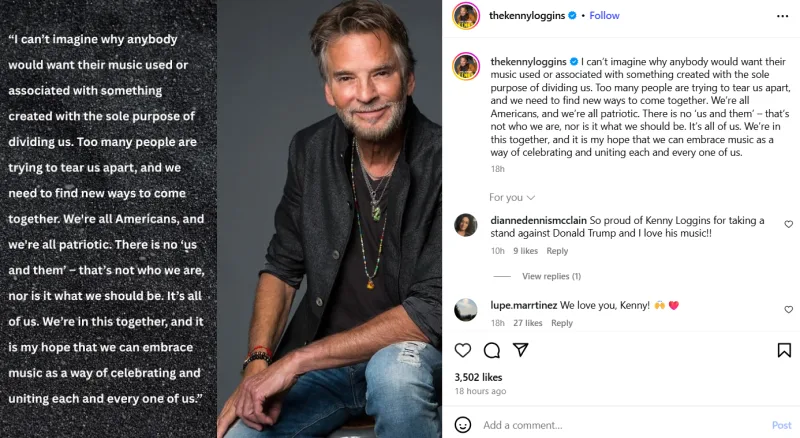 Ο τραγουδιστής Kenny Loggins σε φωτογραφία από το επίσημο προφίλ του στο Instagram.