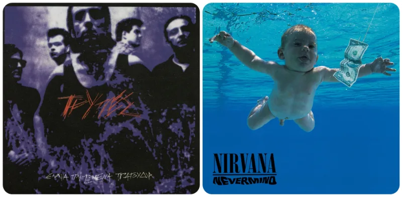 Εξώφυλλα δίσκων των Τρύπες και των Nirvana.