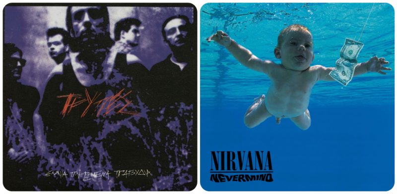 Εξώφυλλα δίσκων των Τρύπες και των Nirvana.