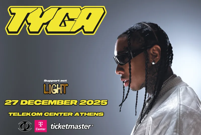 Αφίσα της συναυλίας του Tyga στην Αθήνα.