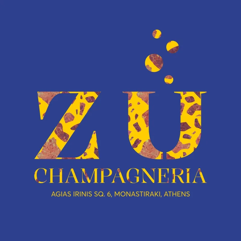 Λογότυπο του ZU Champagneria σε μπλε φόντο.