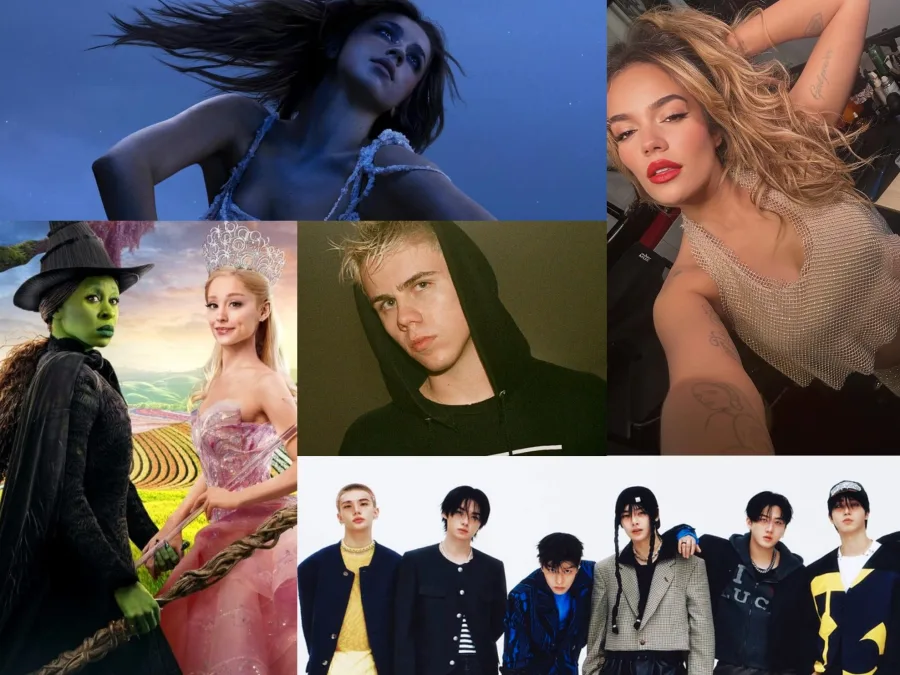 Κολάζ με την Tate McRae, το καστ του Wicked, τους Stray Kids και άλλους καλλιτέχνες.