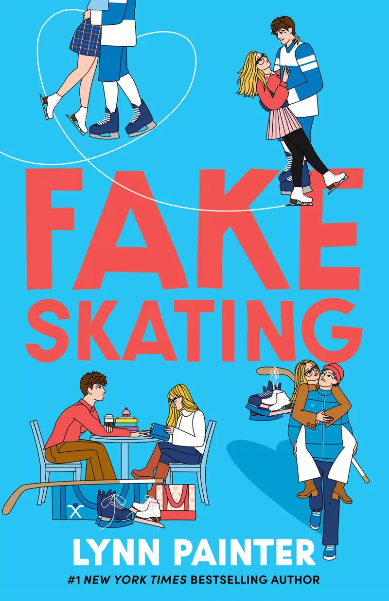 Εξώφυλλο του βιβλίου Fake Skating της Lynn Painter, με σκηνές από το 2025 και ζευγάρια σε παγοδρόμια.