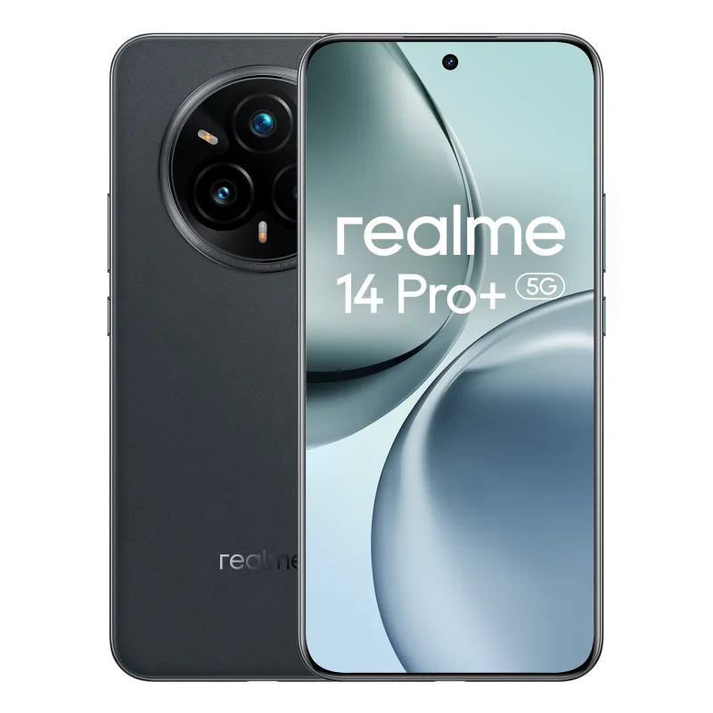Smartphone Realme 14 Pro+ 5G σε μαύρο χρώμα.