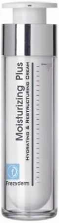 Ενυδατική κρέμα προσώπου Frezyderm Moisturizing Plus σε λευκή συσκευασία με αντλία.