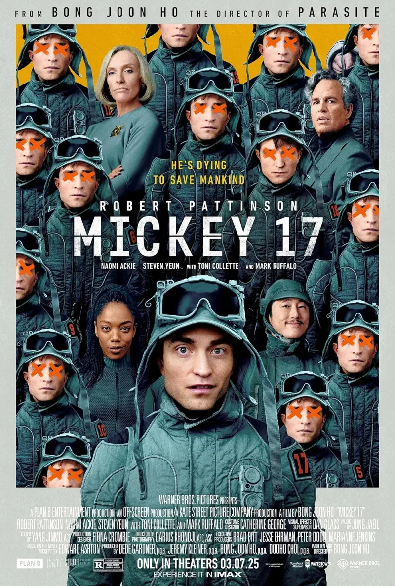 Αφίσα της ταινίας Mickey 17 με τον Robert Pattinson και άλλους ηθοποιούς.