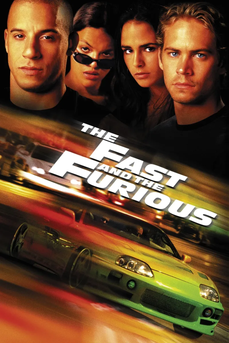 Η αφίσα της ταινίας Fast and Furious με τους πρωταγωνιστές και ένα γρήγορο αυτοκίνητο σε κίνηση.
