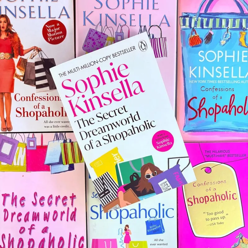 Διάφορες εκδόσεις των βιβλίων Shopaholic της Sophie Kinsella.