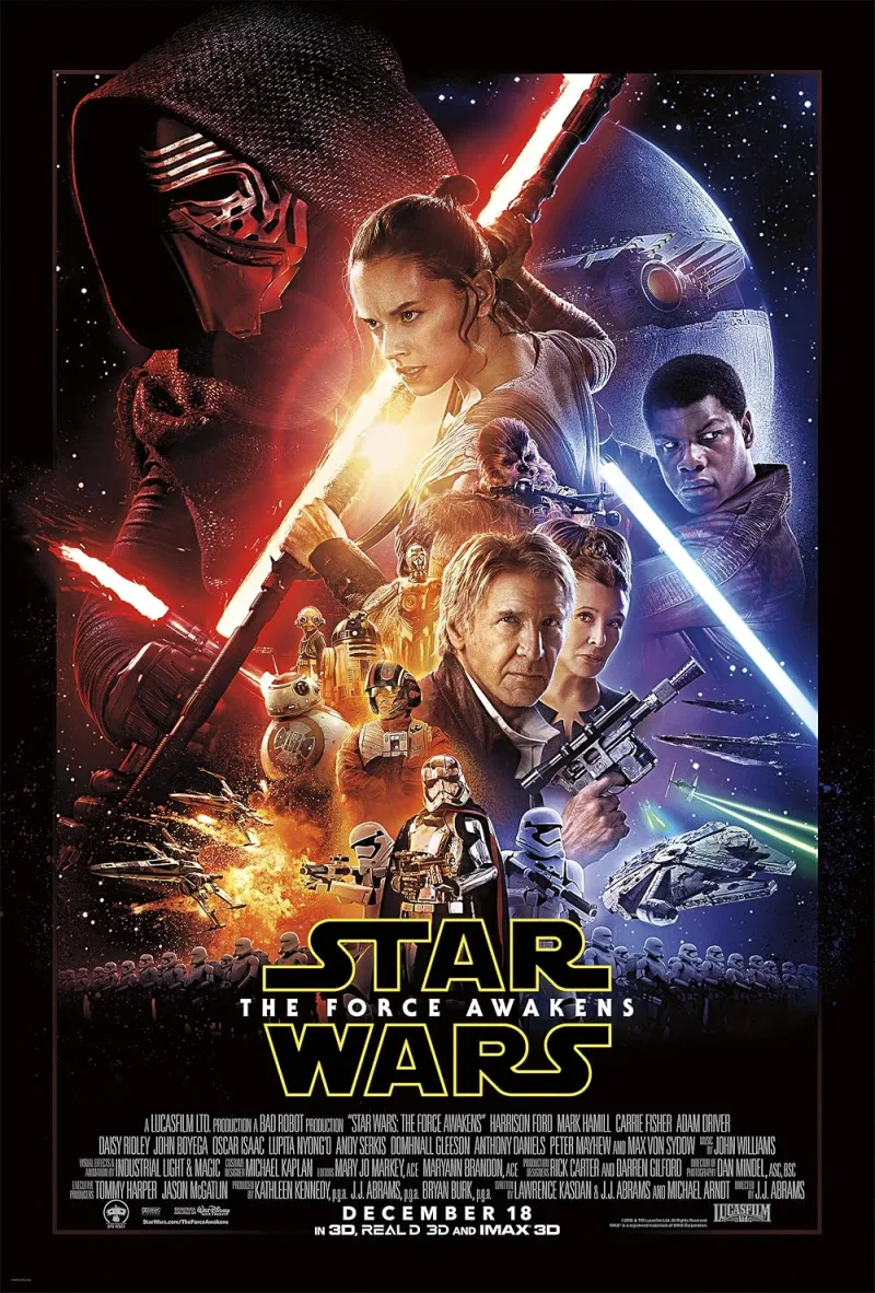 Αφίσα της ταινίας Star Wars: The Force Awakens με τους πρωταγωνιστές.