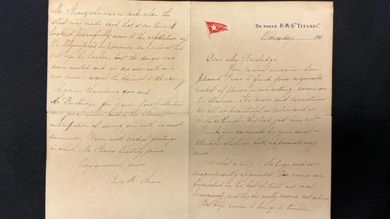 Χειρόγραφη επιστολή σε επιστολόχαρτο του R.M.S. Titanic με το λογότυπο της White Star Line.