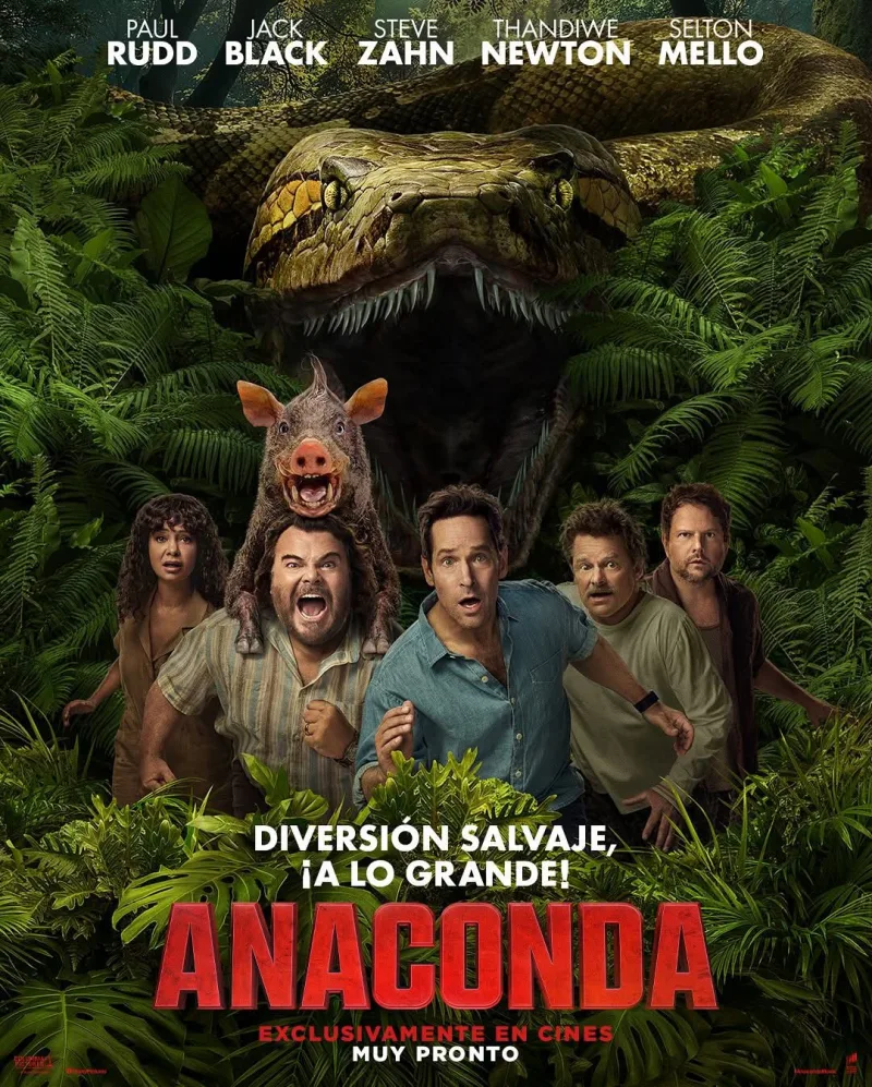 Αφίσα ταινίας Anaconda με ηθοποιούς στο δάσος και ένα γιγάντιο φίδι.