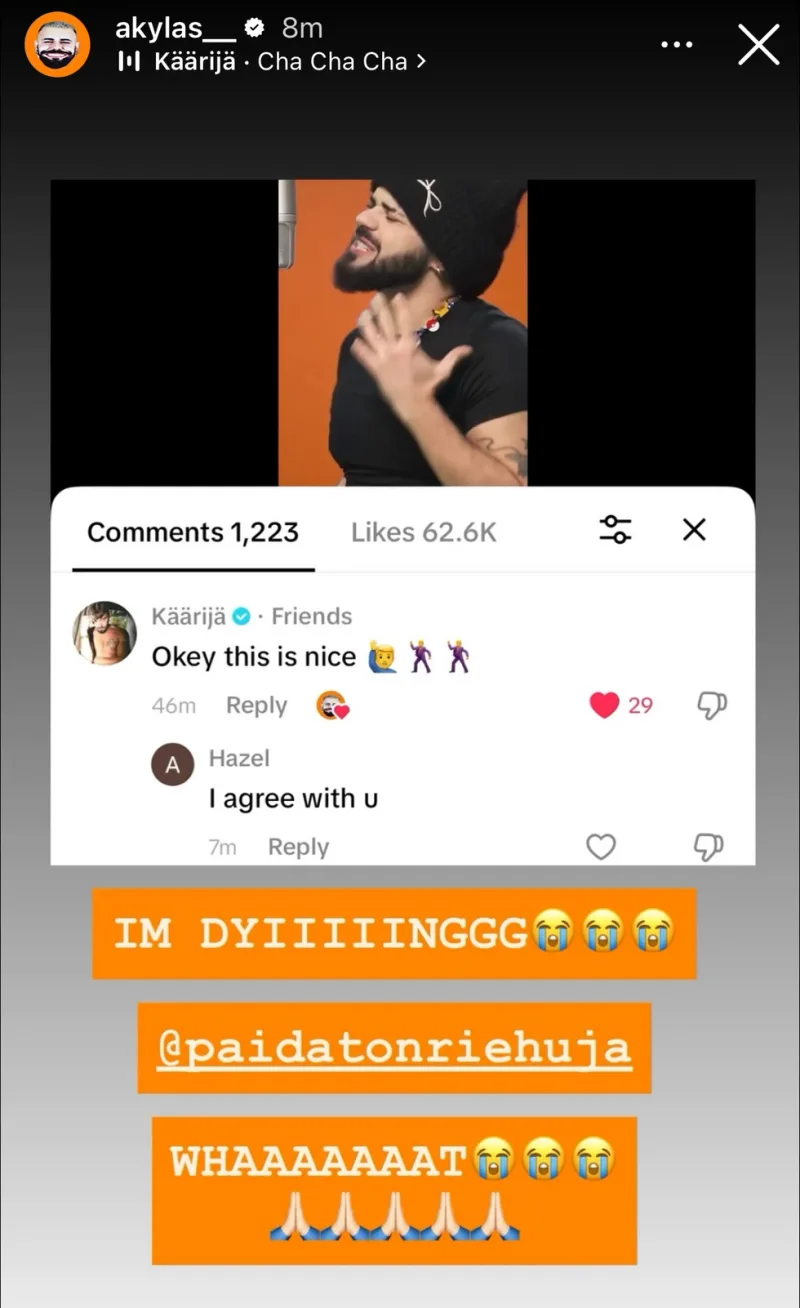 Ο Käärijä σχολιάζει στο Instagram του Ακύλα για το τραγούδι «Cha Cha Cha» και την Eurovision 2026.