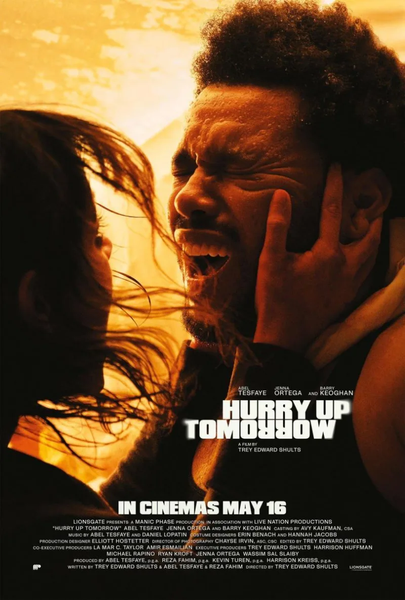 Αφίσα της ταινίας Hurry Up Tomorrow με τον The Weeknd και τη Jenna Ortega.