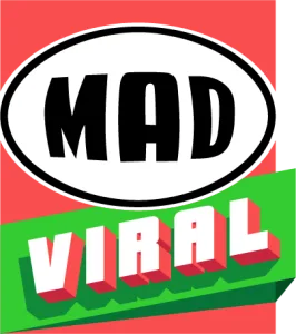 Λογότυπο MAD Viral σε κόκκινο φόντο