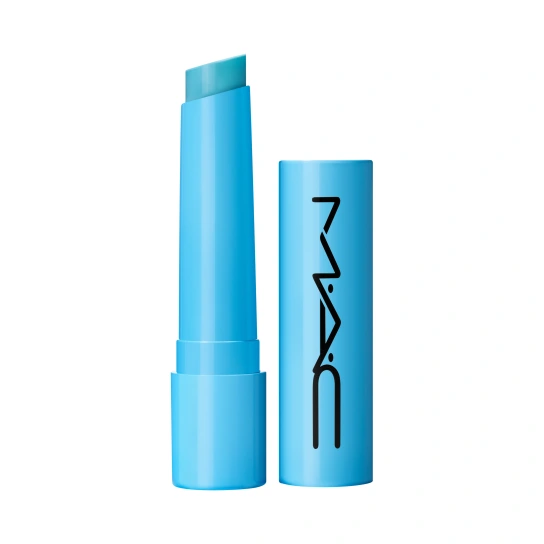 Μπλε lip gloss της MAC σε γαλάζια συσκευασία.