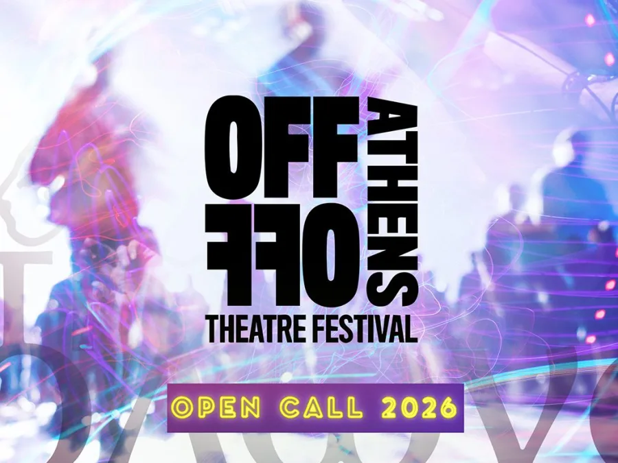Αφίσα για το OFF OFF ATHENS THEATRE FESTIVAL 2026 με πολύχρωμο φόντο.