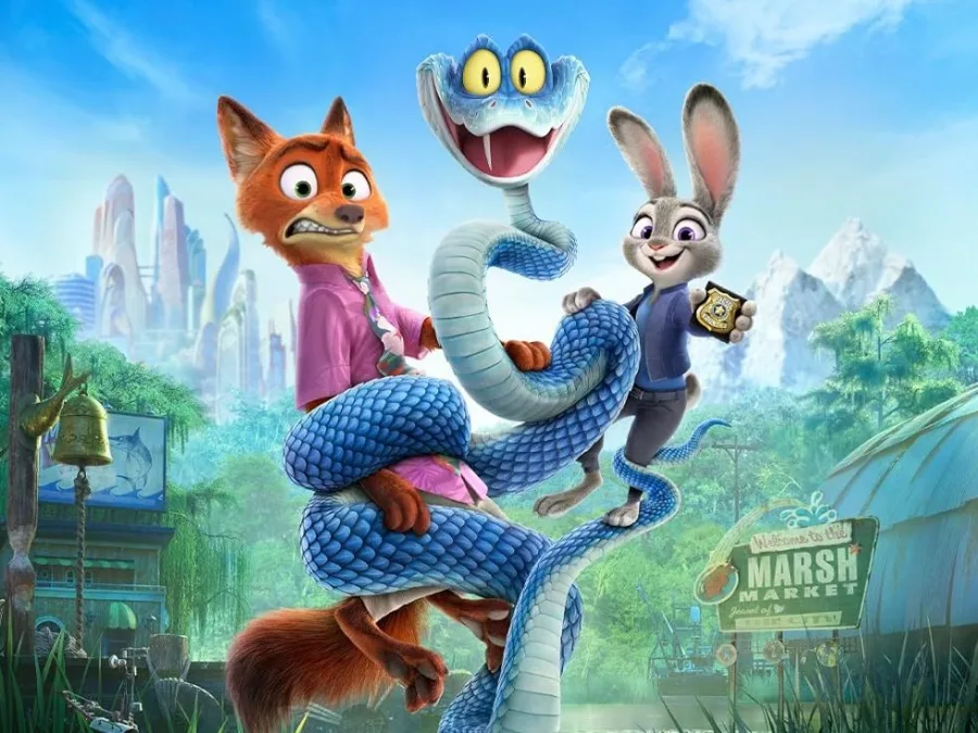 Αφίσα της ταινίας Zootopia 2 με την αλεπού, το κουνέλι και ένα μπλε φίδι.