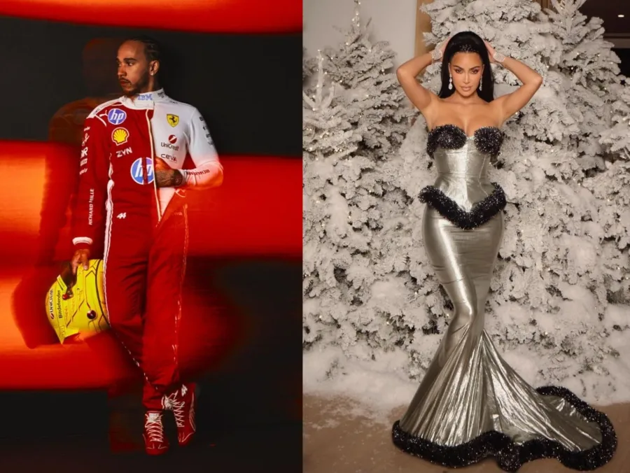 Ο Lewis Hamilton με στολή Ferrari και η Kim Kardashian με ασημί φόρεμα