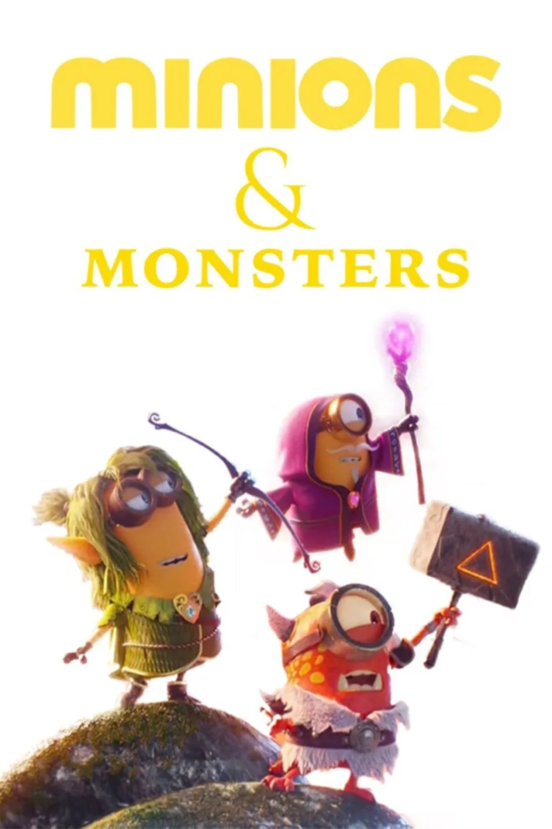 Αφίσα της ταινίας Minions & Monsters με τρία Minions μεταμφιεσμένα σε χαρακτήρες φαντασίας.