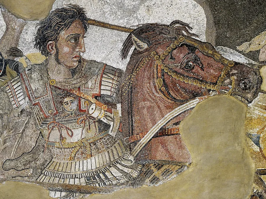 Λεπτομέρεια από το ψηφιδωτό του Μεγάλου Αλεξάνδρου στην Πομπηία για τη νέα σειρά του Netflix.