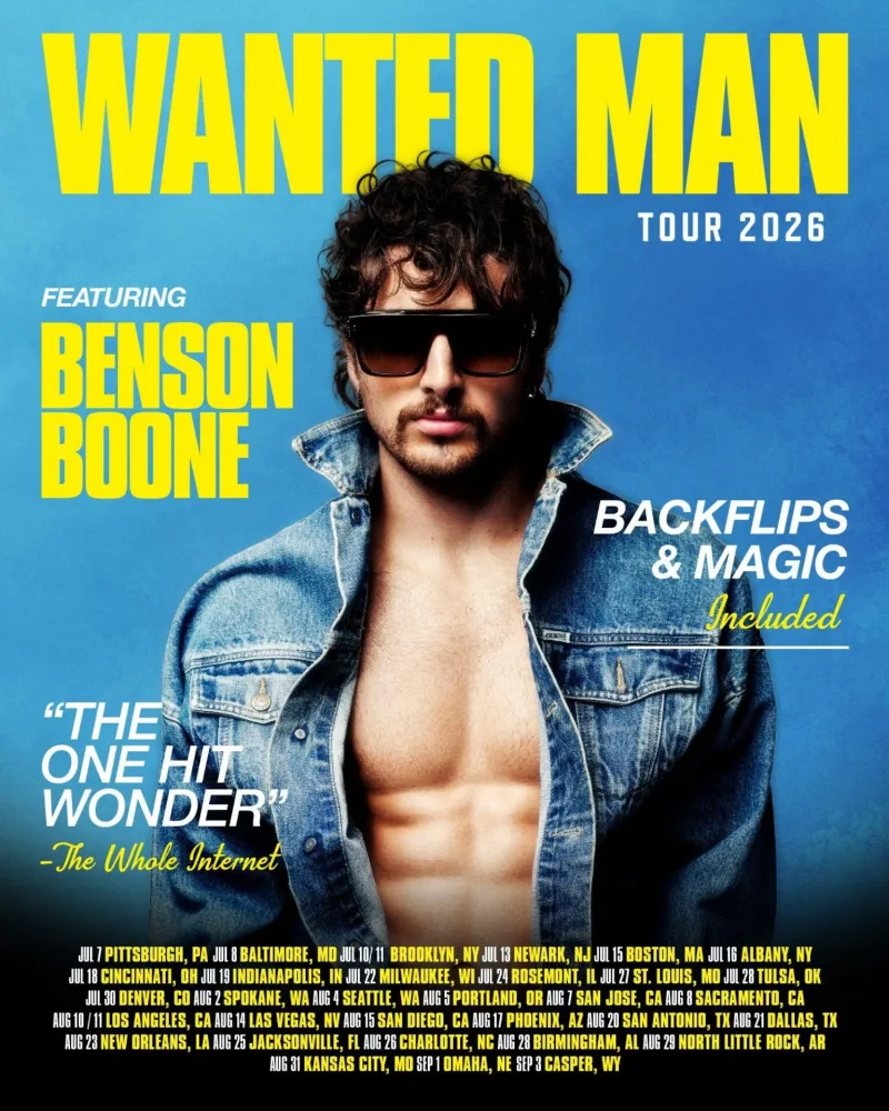 Ο Benson Boone ανακοινώνει την περιοδεία του "Wanted Man" για το 2026 με εντυπωσιακή αφίσα.