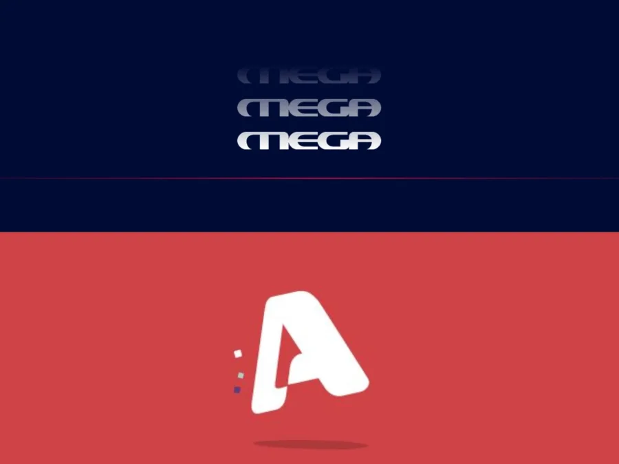 Λογότυπα των τηλεοπτικών σταθμών Mega και Alpha.