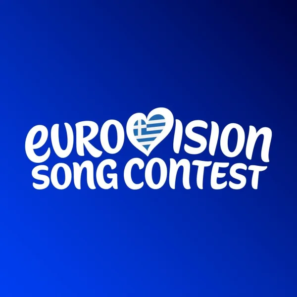 Το λογότυπο της Eurovision Song Contest με την ελληνική σημαία στην καρδιά.