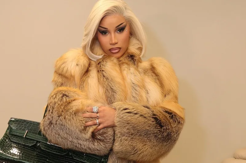 Η Cardi B ποζάρει με γούνα και τσάντα για τον διαγωνισμό «2-K» που έγινε viral.