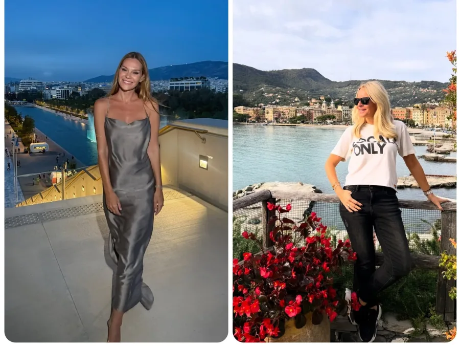 Η Yvonne Bosnjak με ασημί φόρεμα και η Μαρία Μπεκατώρου με λευκό t-shirt και μαύρο παντελόνι, έτοιμες για maske party.