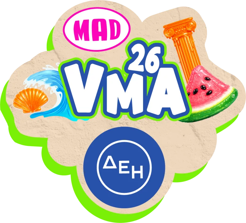 Λογότυπο MAD VMA 2026 από την ΔΕΗ με θέμα το καλοκαίρι και τη θάλασσα, για το μουσικό event.