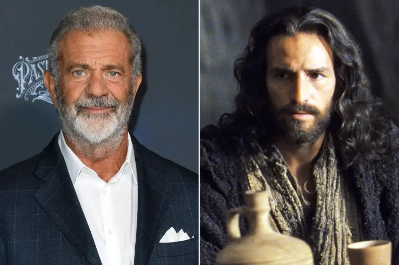 Ο Mel Gibson παρουσιάζεται δίπλα σε μια σκηνή από τον ρόλο του Ιησού Χριστού, θυμίζοντας πασχαλινές καμπάνιες.