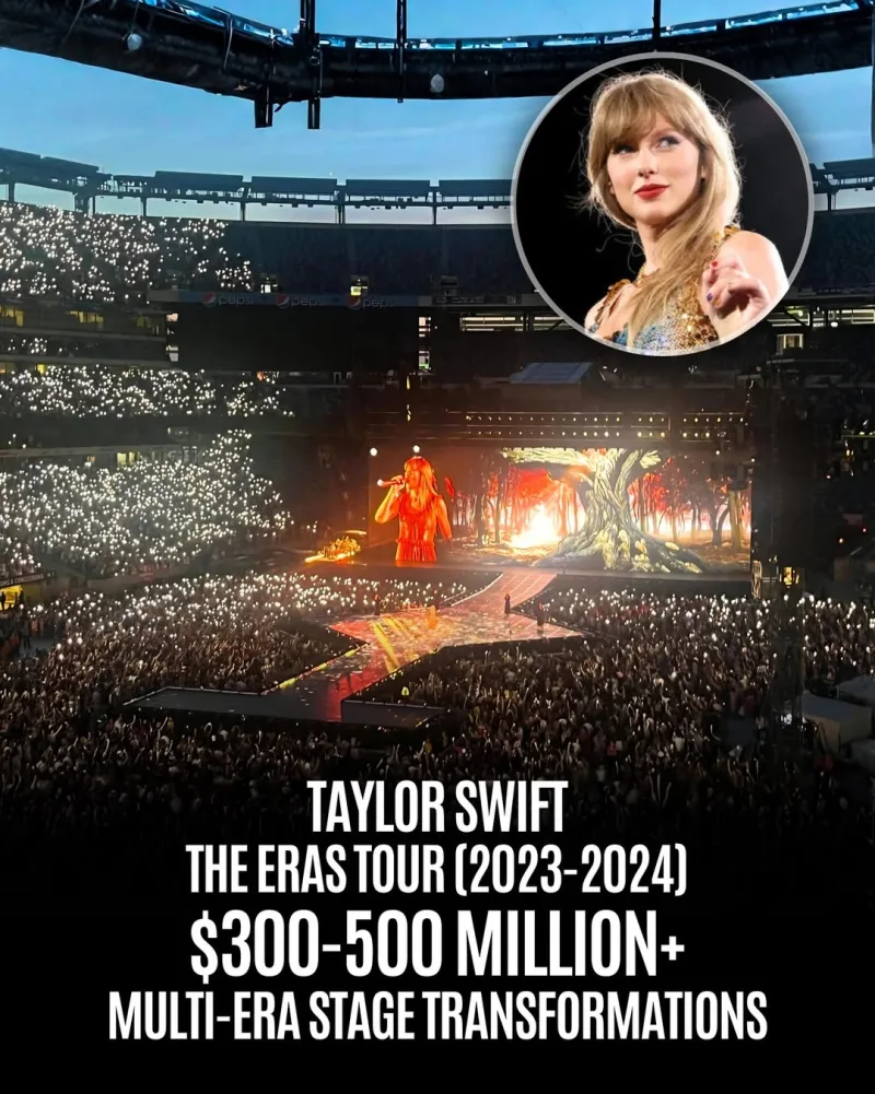 Η Taylor Swift στην εντυπωσιακή σκηνική παραγωγή της περιοδείας The Eras Tour, μια από τις πιο ακριβές συναυλίες.