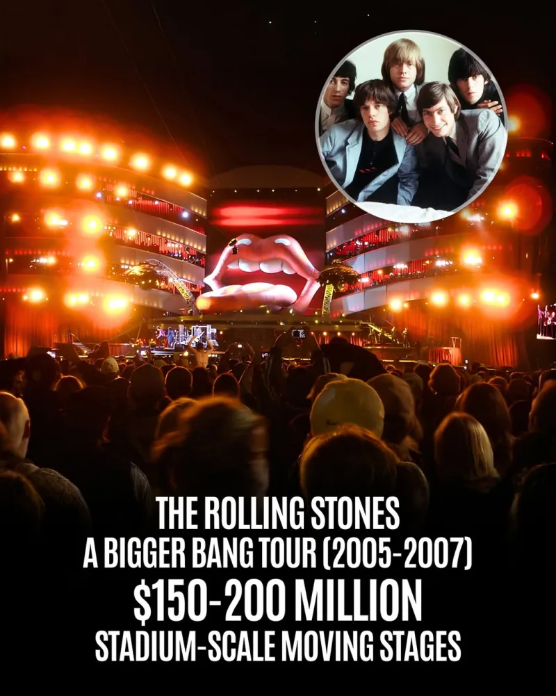 The Rolling Stones A Bigger Bang Tour με την εντυπωσιακή σκηνική παραγωγή και το κοινό να απολαμβάνει τη συναυλία.