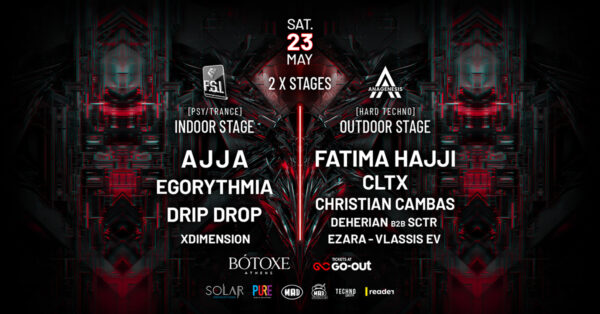 Αφίσα για το Rave Experience στο Botoxe Athens με τους Ajja και Fatima Hajji σε 2 stages.
