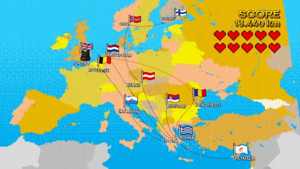 Χάρτης Ευρώπης με τις πόλεις του Ferto Promo Tour και τις διαδρομές του Akyla προς τη Eurovision.
