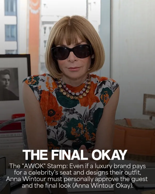 Η Anna Wintour με γυαλιά ηλίου και φλοράλ φόρεμα σε γραφείο.