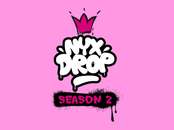 Λογότυπο του NYXDrop Season 2, του πιο viral TikTok Music Talent Show, με ροζ φόντο και στέμμα.